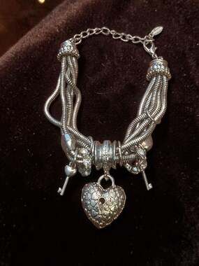Traci Lynn Silver Heart Lock & Key Multi-Strand Charm Bracelet